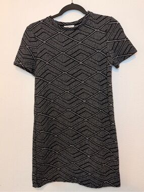 Zara Black & Gray Geometric Knit Mini Dress